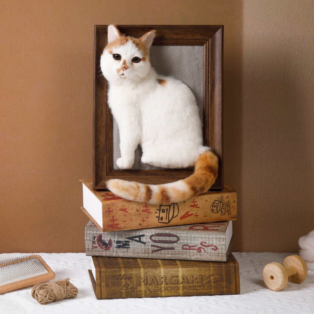 Framed Felt Pet Portrait | Handmade Custom Pet Memorial-Cat