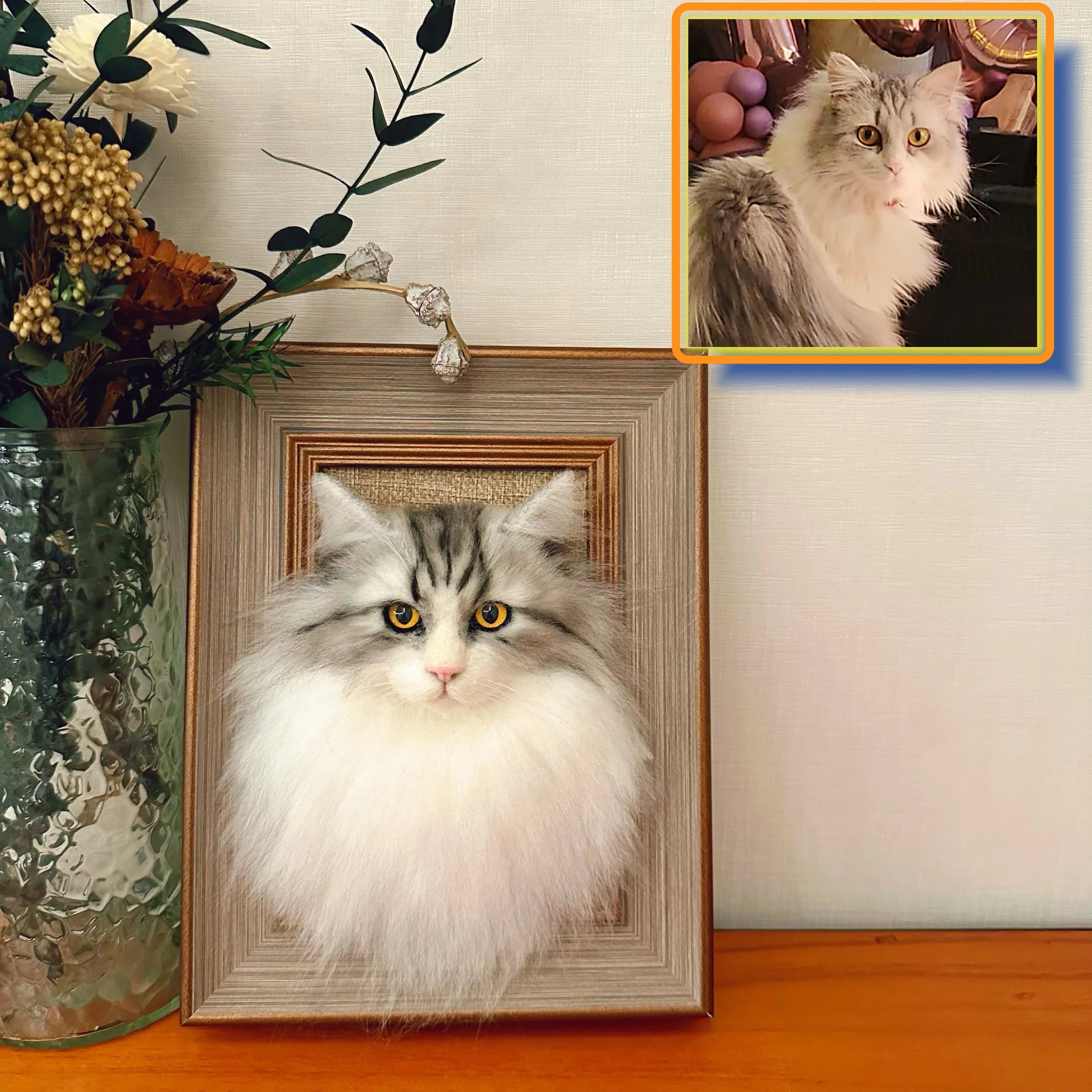 Framed Felt Pet Portrait | Handmade Custom Pet Memorial-Cat