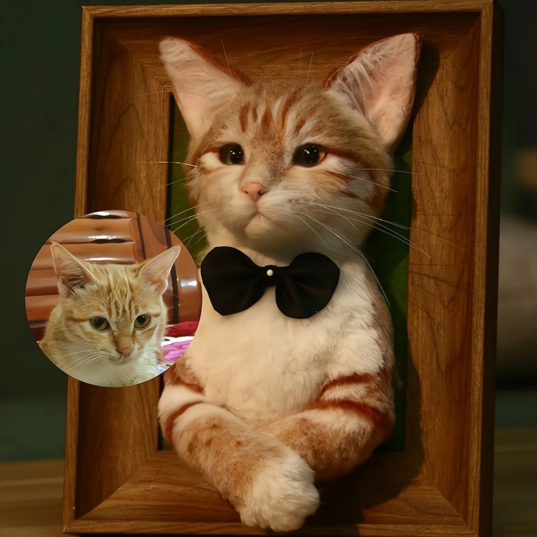 Framed Felt Pet Portrait | Handmade Custom Pet Memorial-Cat