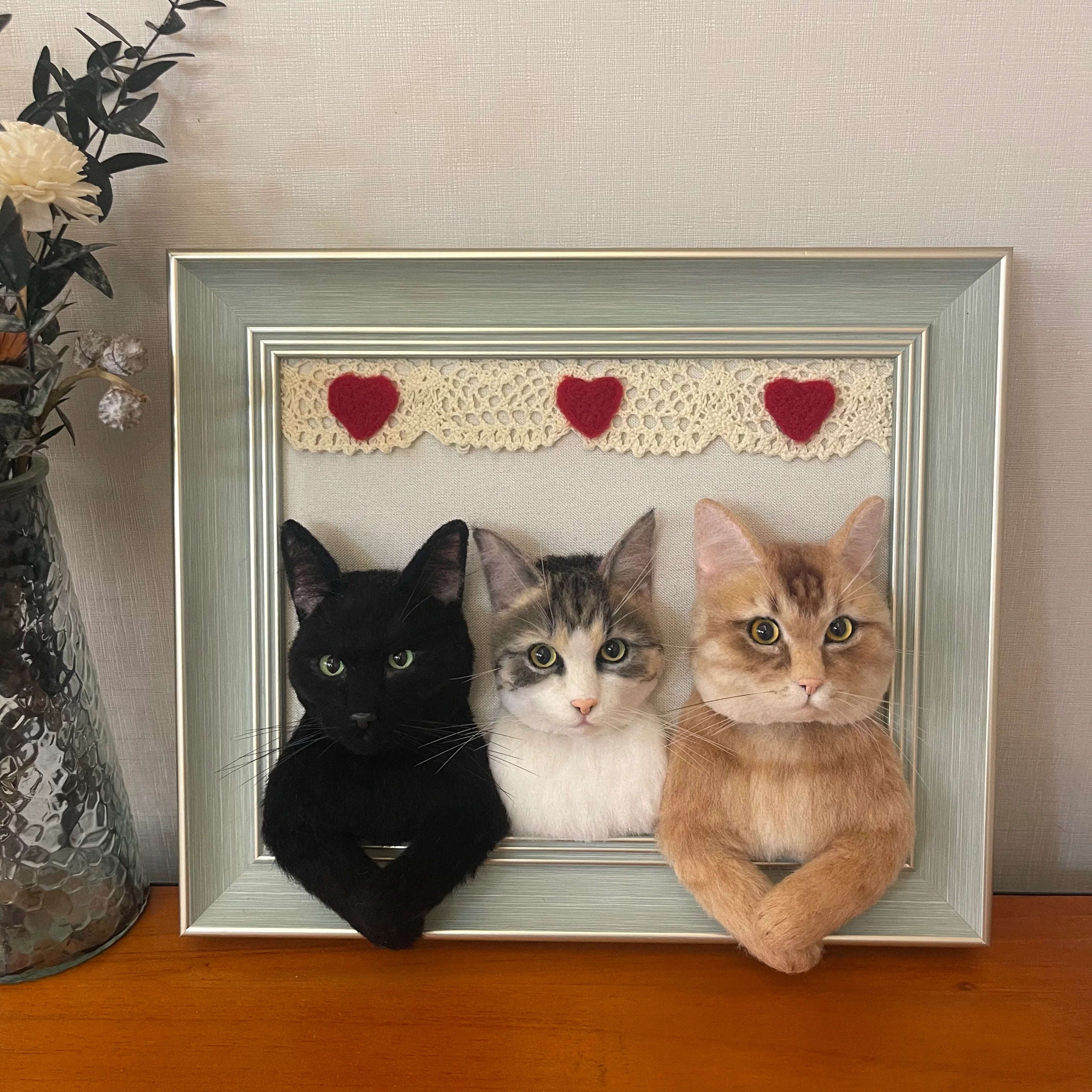 Framed Felt Pet Portrait | Handmade Custom Pet Memorial-Cat